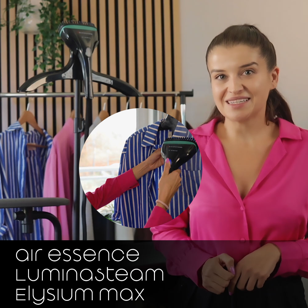 Air Essence LuminaSteam Elysium Max 150 g/min- system do prasowania 2w1, parownica do ubrań, uniwersalne żelazko parowe, czarny