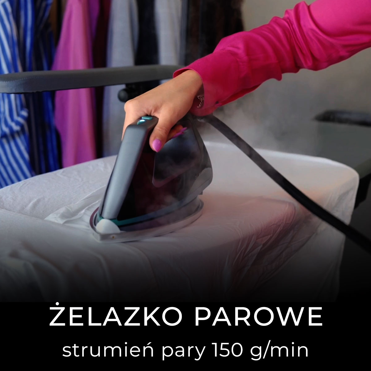 Air Essence LuminaSteam Elysium Max 150 g/min- system do prasowania 2w1, parownica do ubrań, uniwersalne żelazko parowe, czarny